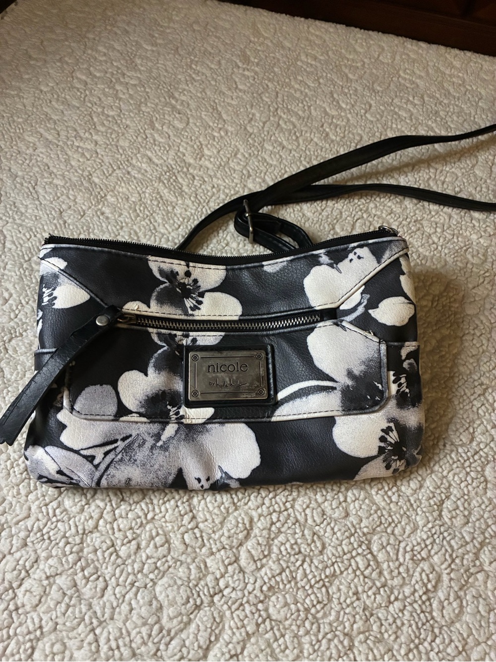 Nicole by Nicole Miller Black and White Floral Crossbody